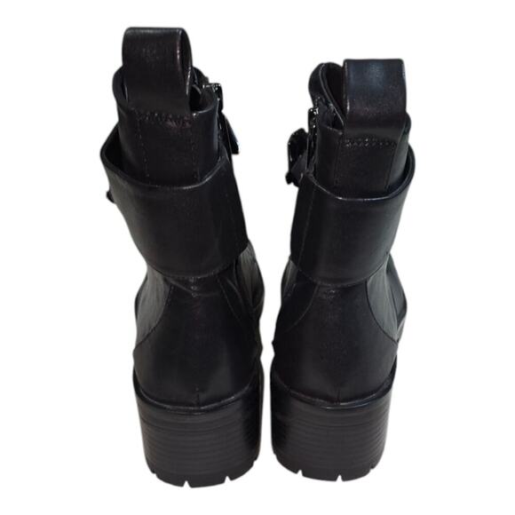 Karl Lagerfeld Paris Black Leather Lug Combat Boots with Jewel Buckle - Picture 5 of 9